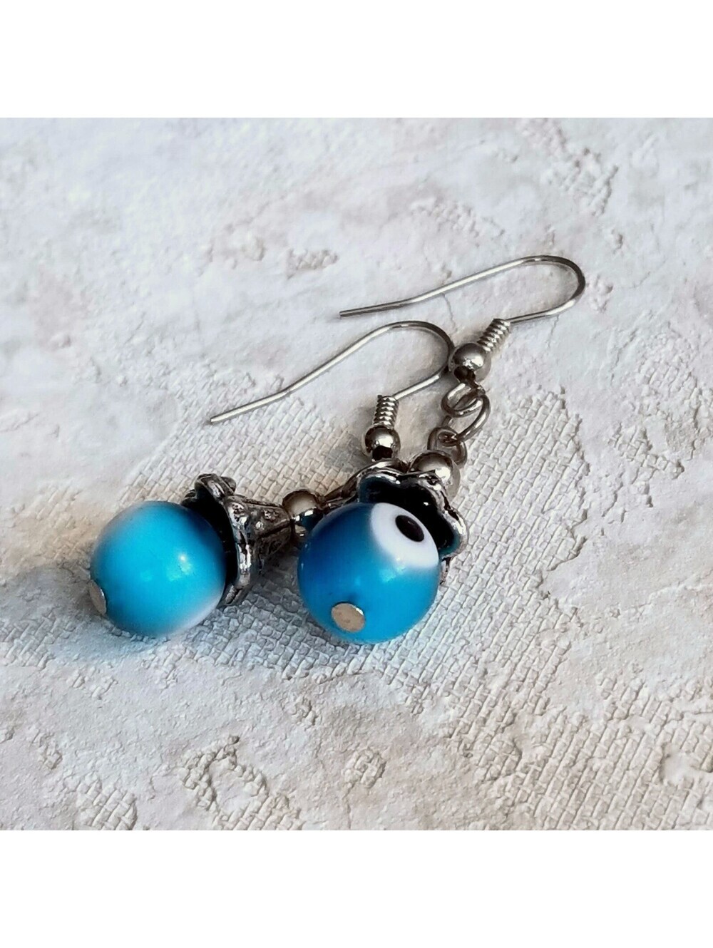 Evil Eye Turquoise Blue White Black Silver Talisman Protection Handcrafted Earri